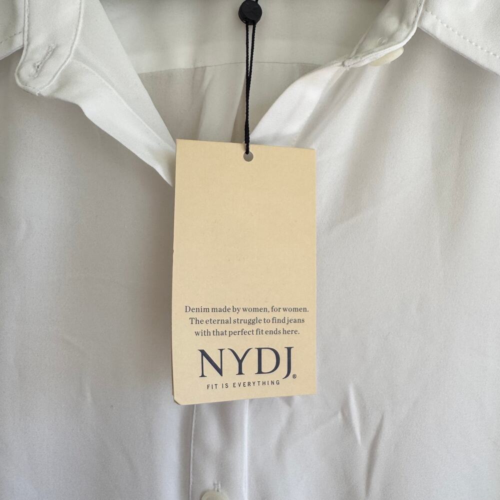 New NYDJ Button Front Belted Shirt Top White Collared Long Sleeve Sz 3X Women's